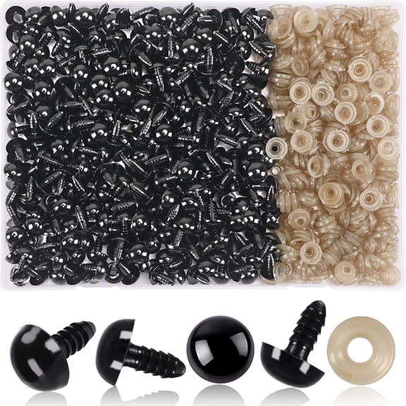 600 Pieces 6-16MM Safety Eyes with Washers Black Plastic Safety Eyes for Amigurumi Doll Crochet Eyes for DIY Crafts Stuffed Animals Making Supplies