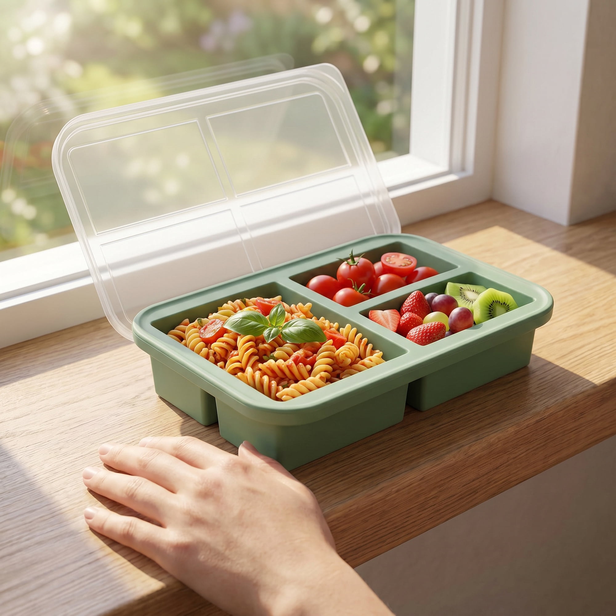 Unique Bargains Silicone Leak-Proof Meal Prep Container Lunch Bento Box Green-2