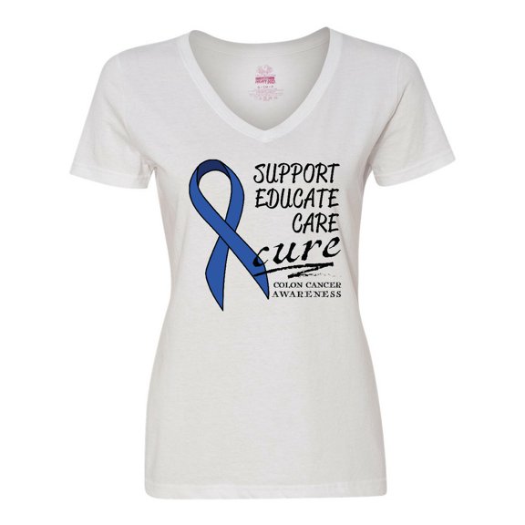 Inktastic Support, Educate, Care, Cure Colon Cancer Awareness Women's V-Neck T-Shirt