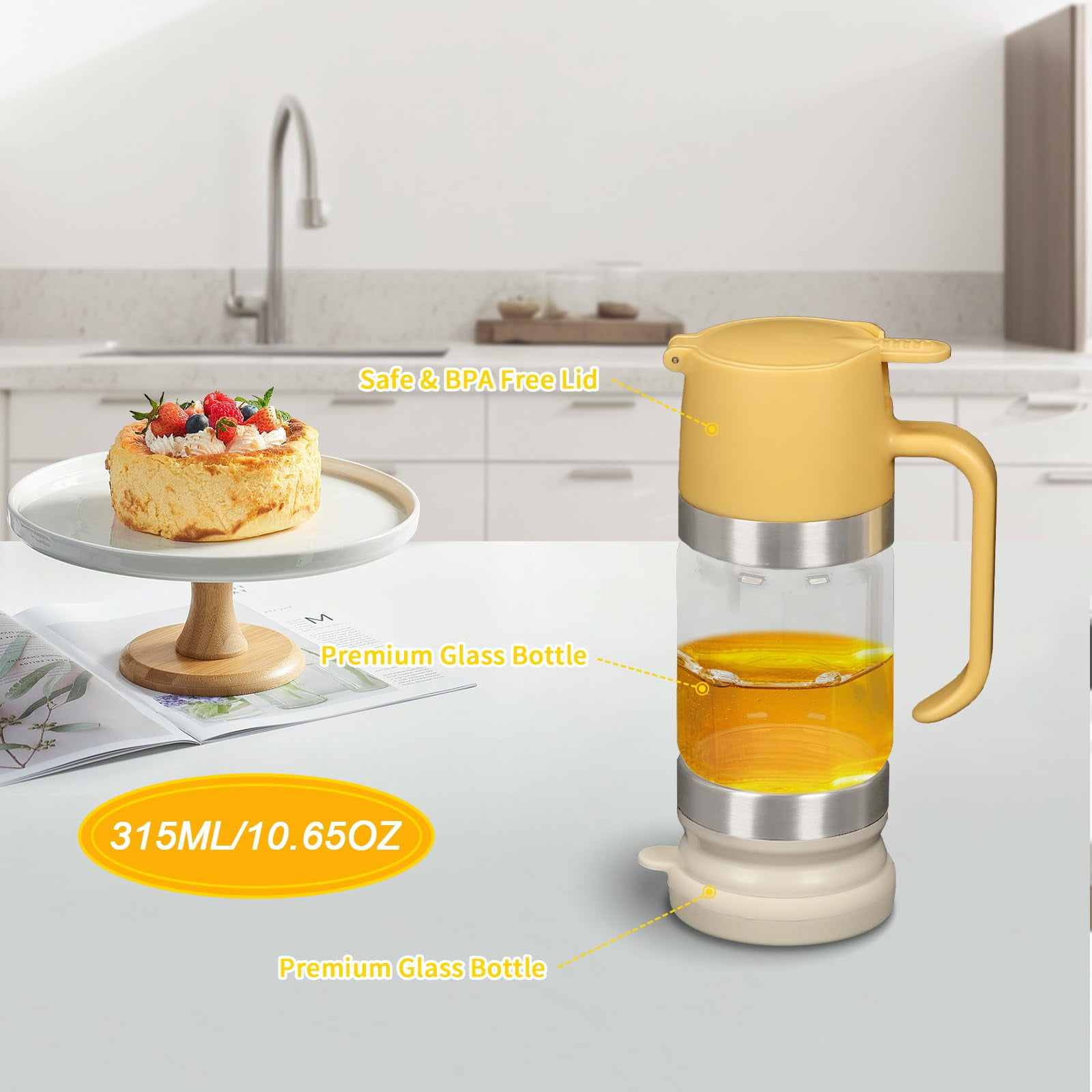 Honey Dispenser No Drip with Base, 11.83OZ Glass Honey Jar pot with Handle, Syrup Dispenser for Coffee or Tea, Mess Free Honey Dispenser for Honey and Syrup, Honey Container