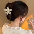 thumbnail image 3 of Eoperou Hair Grip Flower Shape Hollow Out Faux Pearl Decor Luxury Strong Claw Anti-slip Ponytail Grip Hair Clip Hair Decoration Anti-rust Hair Styling Tool, 3 of 8