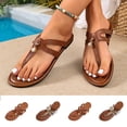 thumbnail image 2 of Qingpeng Womens Metal Knot Decor T Strap Thong Sandals Open Toe Flat Slip On Shoes Soft Leather Insole Summer Casual Footwear, 2 of 9