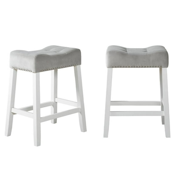 Roundhill Furniture Morovo Velvet Counter Height Stools Saddle Seats, Set of 2, Gray