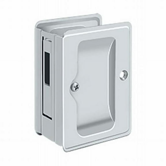 Deltana Heavy Duty Adjustable Sliding Door Receiver Pocket Lock - Bright Chrome - Solid Brass