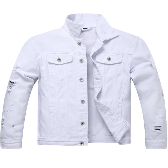 LZLER Casual Jean Jacket for Men Ripped Sports Denim Jacket