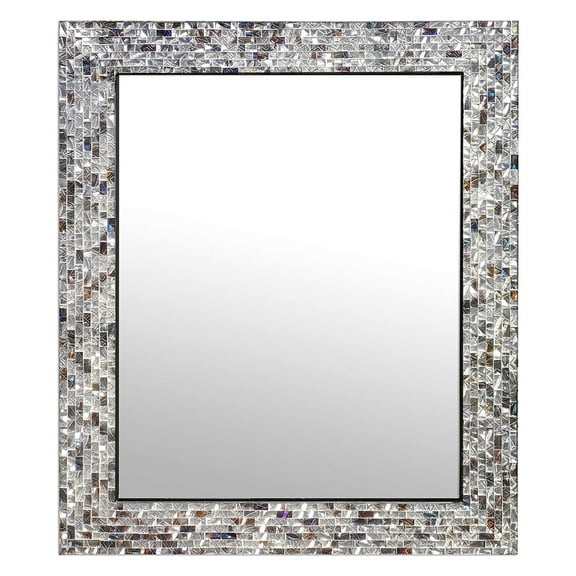 DecorShore Multi-Colored & Silver Glass Mosaic Wall Mirror, Decorative Rectangular Vanity Mirror