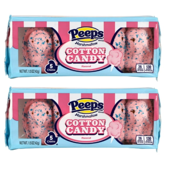 Peeps Cotton Candy Flavored Marshmallow Chicks, 5-ct. Packs Soft & Chewy Easter Candy for Kids Adults Snacks Baked Goodies Decoration Easter Basket Stuffer & Holiday Party Favor - Pack of 2