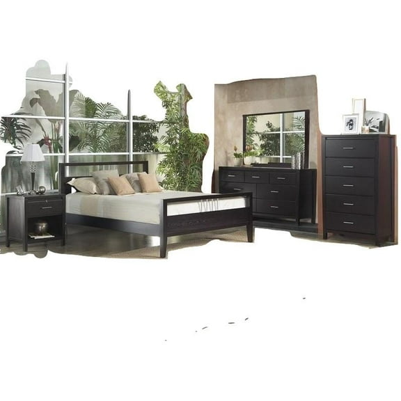 Napierd 5PC E King Platform Bed, Nightstand, Dresser, Mirror & Chest Set in Espresso Mahogany