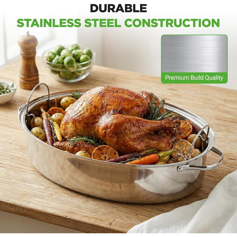 NutriChef Oval Stainless Steel Roasting Pan With Lid & Rack photo 3