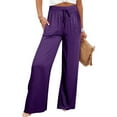 thumbnail image 2 of Baberdicy Women's Wide Leg Lounge Pants with Pockets Lightweight High Waisted Adjustable Tie Knot Loose Trousers Purple, Size: S-3Xl, 2 of 9