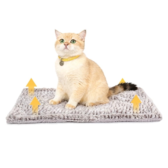 Self Warming Cat Bed for Indoor Cats Reversible Self Heating Pet Pad for Small Dog Washable Fluffy Thermal Pet Bed, 27.5*18.5,Gray