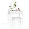 thumbnail image 3 of Gymax Bedroom Wooden Mirrored Makeup Vanity Set Stool Table Set White, 3 of 10