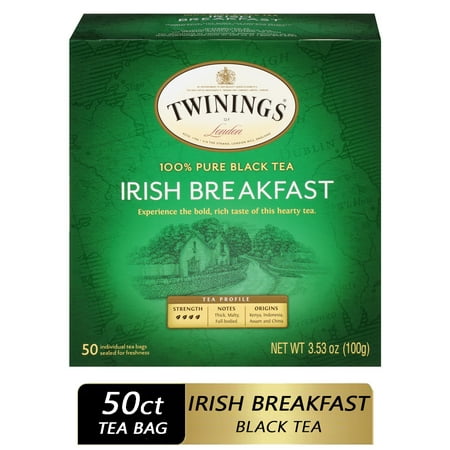 Twinings of London Irish Breakfast 100% Pure Black Tea Bags, 50 Ct., 3.53