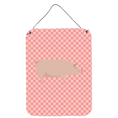 Carolines Treasures BB7938DS1216 English Large White Pig Pink Check Wall or Door Hanging Prints