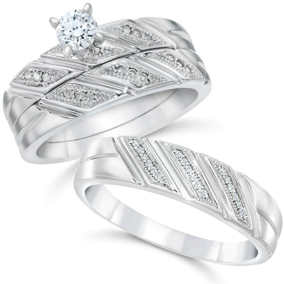 1/3ct His & Hers Diamond Trio Engagement Wedding Ring Set 10K White Gold