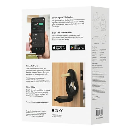 igloohome - Smart Lock Blutooth Keybox  with App/Keypad/Electronic Guest Key Access - Black