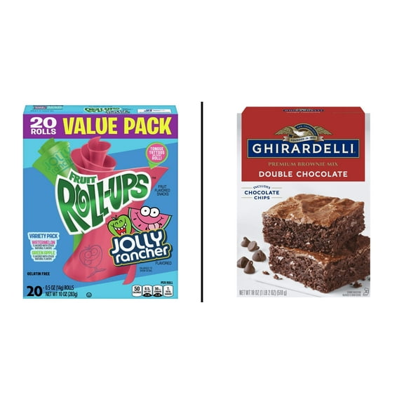 Betty Crocker Fruit Roll Ups Jolly Rancher Variety Pack 20 ct & Ghirardelli Double Chocolate Premium 18 oz
