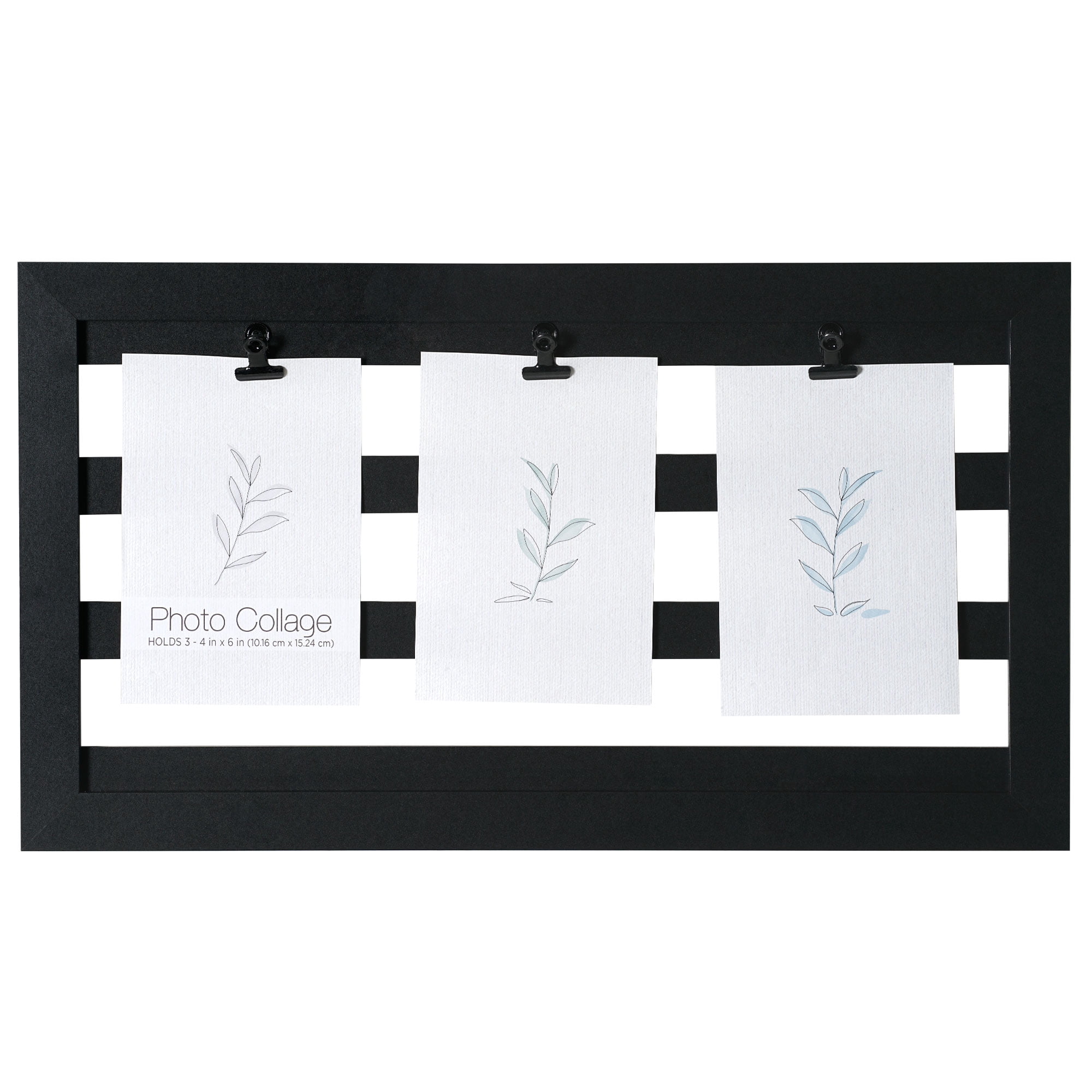 Crystal Art Gallery Black Wooden Hanging Photo Collage with Clips - Holds (3) 4"x6" Photos