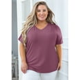 thumbnail image 4 of SHOWMALL Women Plus Size T Shirts Short Sleeve Tunic Side Slit Tops Summer V-Neck Blouse Purple 3X, 4 of 7