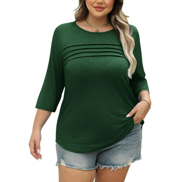 TNDBKQWR T-Shirts à Manches 3/4 pour Femmes Hauts d'Été Boho pour Femmes Hauts Fluides pour Femmes Hauts Plus pour Femmes, Vert, TG