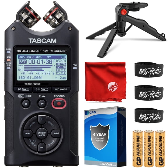 Tascam DR-40X 4-Channel Portable Recorder Bundle: 4-Track, USB, 4-Yr Warranty, Tripod, Cables, Cloth