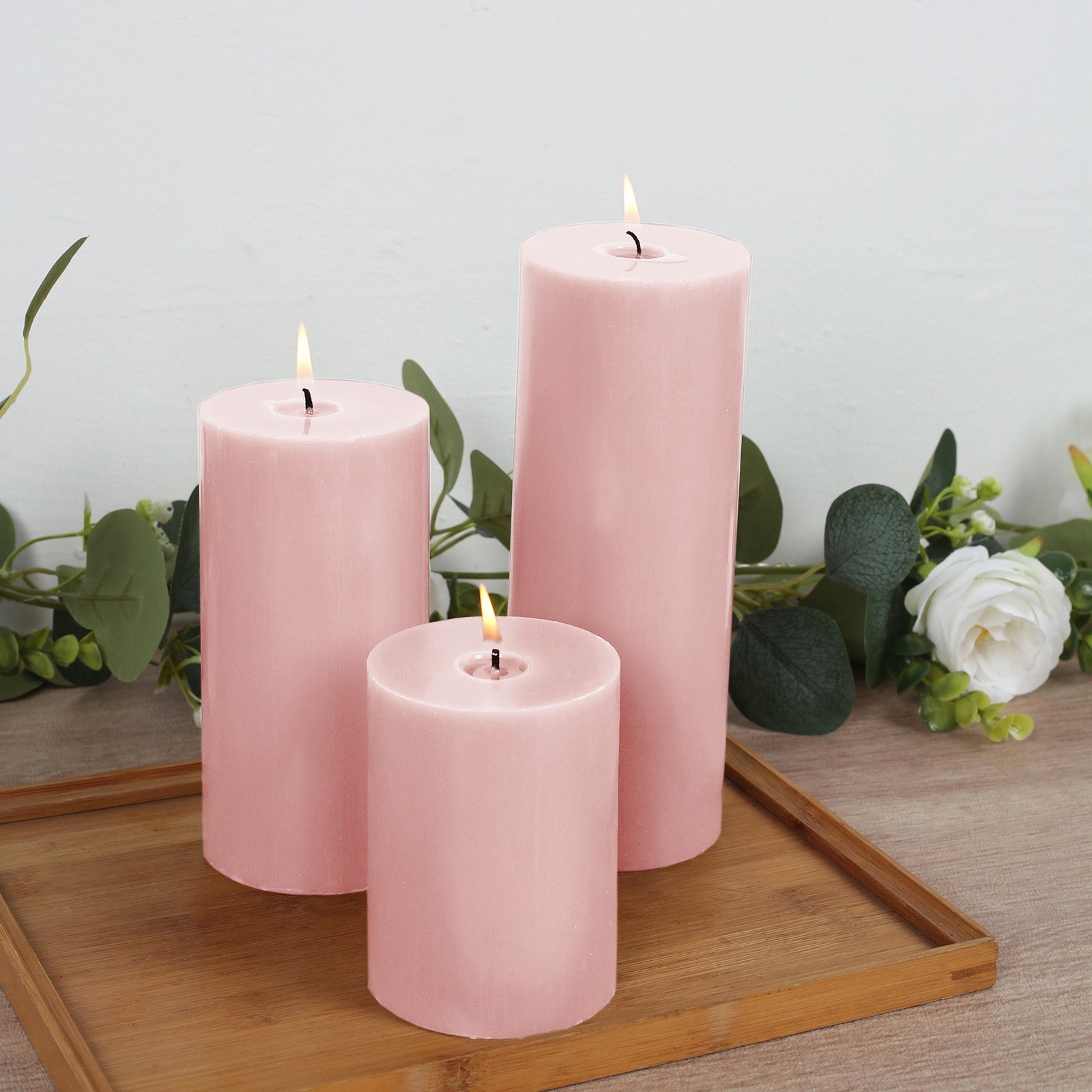 Efavormart 12-Pack Unscented Pillar Candles – Dripless 3"x8" Blush Paraffin Wax with Smokeless Cotton Wicks, Clean & Long-Lasting Burn for Weddings, Home & Event Decor