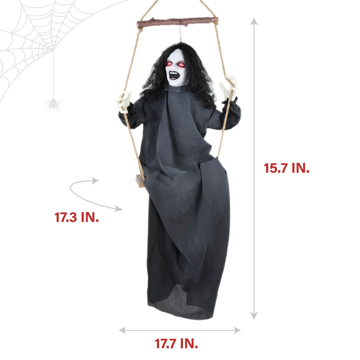 Haunted Hill Farm 15.7 in Animatronic Demon Woman on Swing with Lights and Sound, Halloween Decoration, HHGIRL-10HLSA