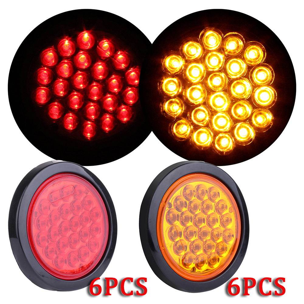 Scitoo fit for Boats Truck Trailer Pickups Universal Side Lights 6x 24LED Amber/Red Stop Turn Signal Tail Light Round Side Marker Clearance Lights Tail Lamps Assembly 12V Trailer Clearance Lights