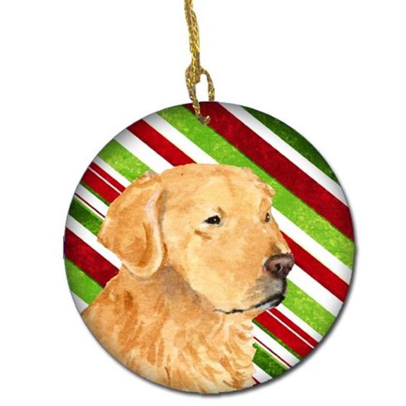 Golden Retriever Candy Cane Holiday Christmas Ceramic Ornament