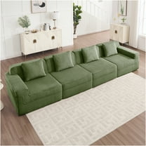 JERFIT Modern 4-Seat Modular Sofa Set with Pillows, Plush Corduroy Cloud Couch, Deep Seating Sectional for Living Room, Green