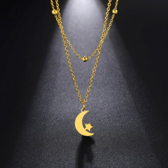 Crescent Moon Star Pendant Necklace for Women Jewelry 14K Yellow Gold Chain Necklaces Golden Silver Color Birthday Gift