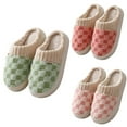 thumbnail image 3 of Xfvqtps Women Fuzzy Slippers Checkered Splicing Together Fluffy Furry Fleece Lining Soft Thick Sole Memory Foam Slip on Non-Slip Comfortable Cozy Indoor Warm Winter EVA House Slippers, 3 of 3