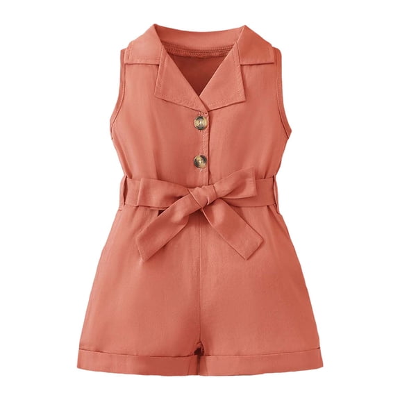 HNMKIU Girls Romper & Jumpsuit | Toddler Baby Girls Jumpsuit with Classic Lapel Belted Romper Overall Shorts Bodysuit for Everyday Wear Red,6-12 Months