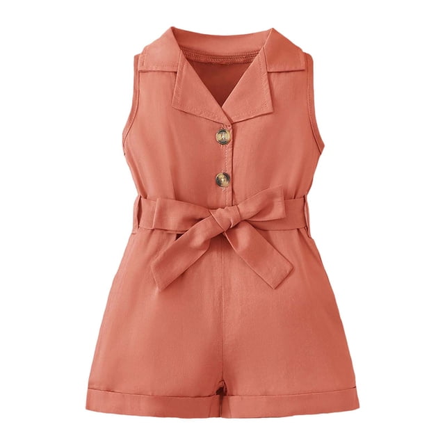 PMVFHDE Combinaisons d'Été pour Fille Bébé Fille Combinaison Classique à Col Ceinturé Combinaison Short Justaucorps Combinaisons & Combinaisons Rouge, 3-6 Mois