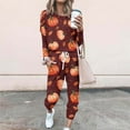 thumbnail image 2 of QATAINLAV Two Piece Outfits for Women 2024 Halloween Print Tracksuit Long Sleeve Pullover Tops and Drawstring Harem Sweatpants with Pockets Plus Size Lounge Set Back to College Sales Orange 3XL, 2 of 6