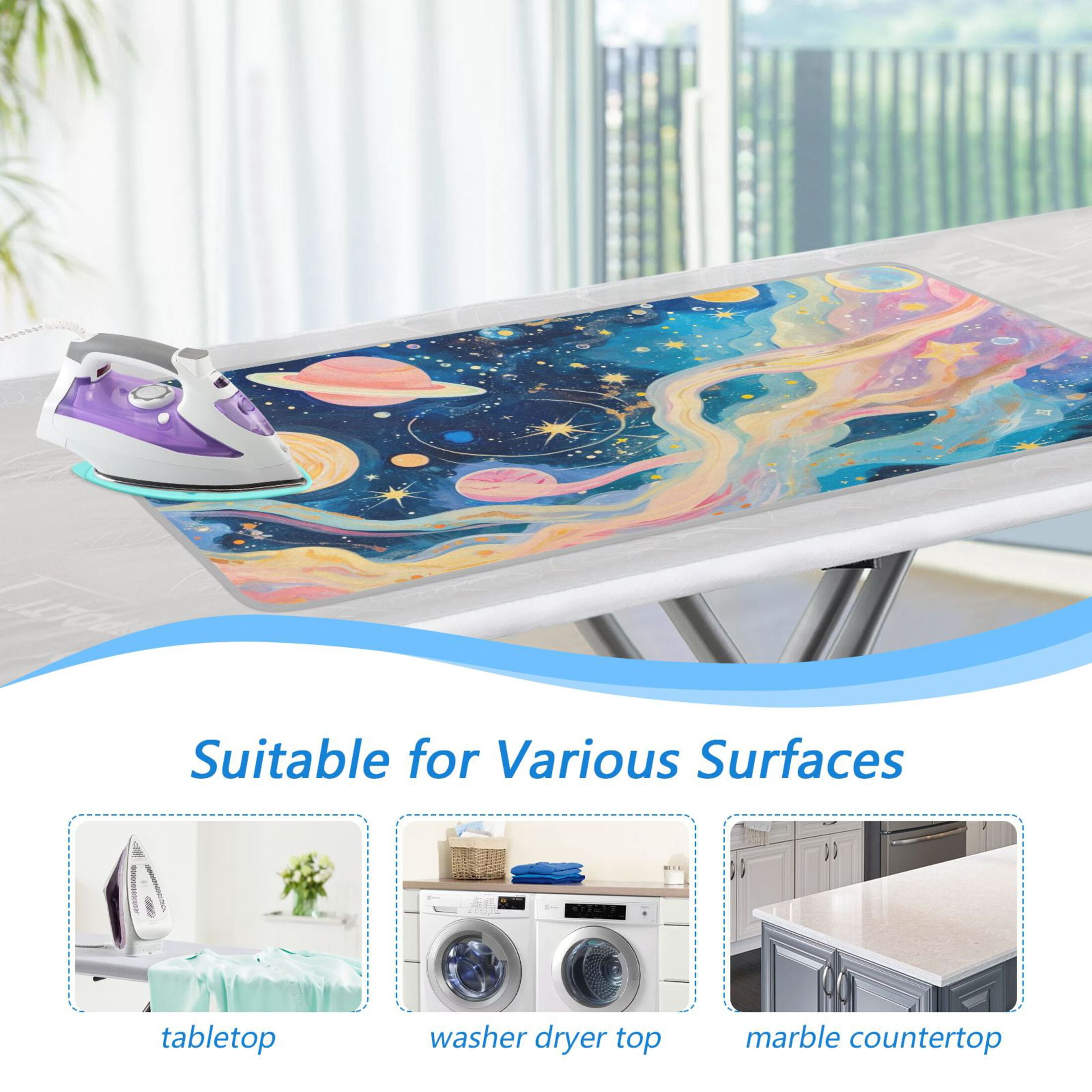 Starry Sky Dreamy Planets Stars Ironing Mat Blanket Portable Travel Ironing Pad Heat Resistant Pad 47.2" x 27.6”