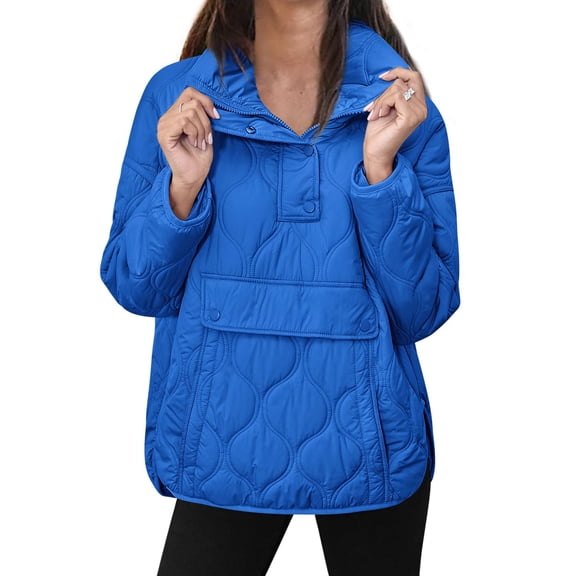 Fall Winter Women Long Sleeve Stand Collar Quilted Hoodies Puffer Jacket