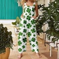 thumbnail image 2 of Gyujnb Women's St. Patrick's Day Overalls - White Green Glitter Shamrock Print Pocketed Wide Leg Jumpsuit for Irish Festival,5XL, 2 of 6