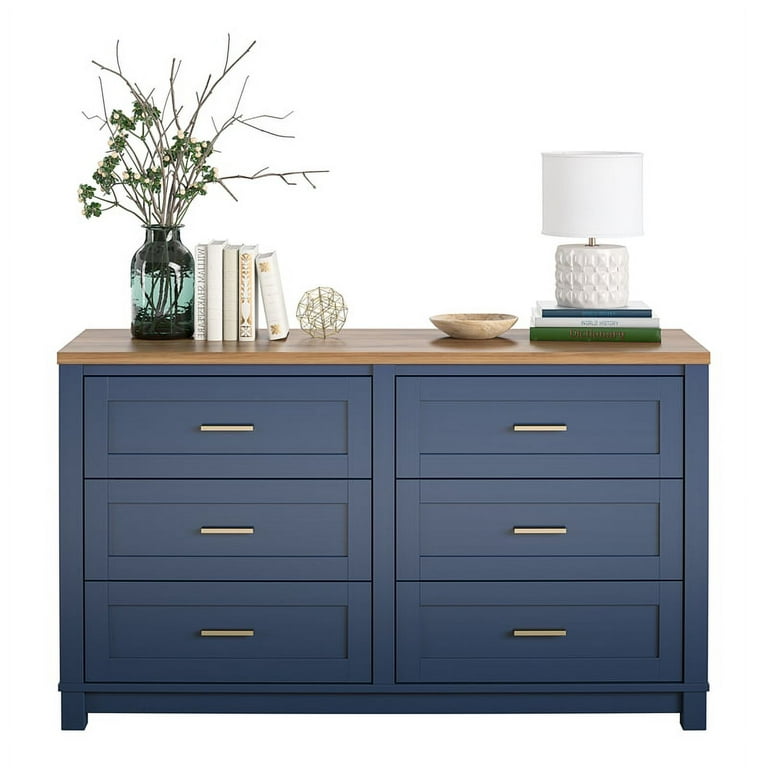 Ameriwood Home Chapel Hill 6 Drawer Wide Dresser, White with Light Brown  Woodgrain Top - Walmart.com