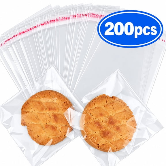 200Pcs Cookie Bags, Flat Cellophane Treat Bags, Self Sealing Cellophane Bags 4x6 In, Resealable Treat Bags for Cookies, and Party Favors Bag