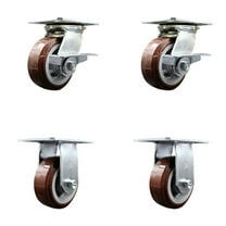 5 Inch Polyurethane Caster Set with Roller Bearing 2 Brakes and 2 Rigid SCC