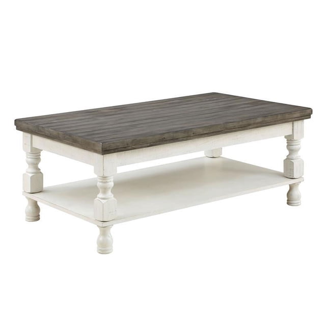 Furniture of America Neli Rustic Wood 1-Shelf Coffee Table in White and Gray