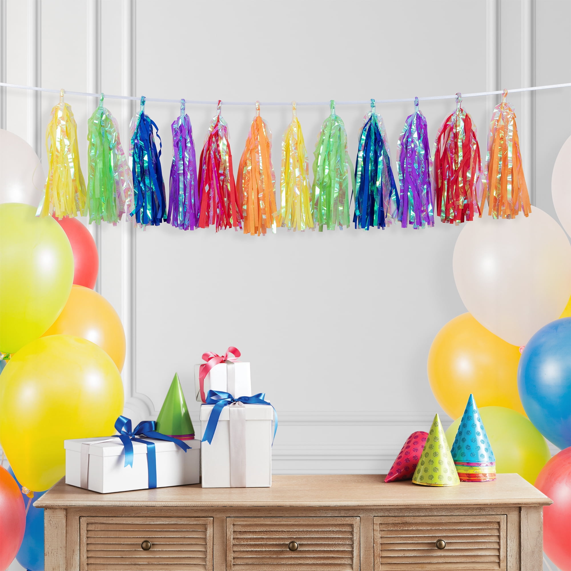 Iridescent Multicolor Tassel Party Banner 9" x 12' by Way to Celebrate