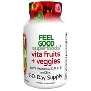 FeelGood Superfoods Vita Fruits and Veggies Dietary Supplement Capsules Made from 25 Superfood Ingredients, 60 Count
