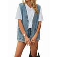 thumbnail image 3 of Plus Size Denim Vest Top for Women Button Down V Neck Waistcoat Sleeveless Jean Jacket Vests Light Blue XXL, 3 of 9