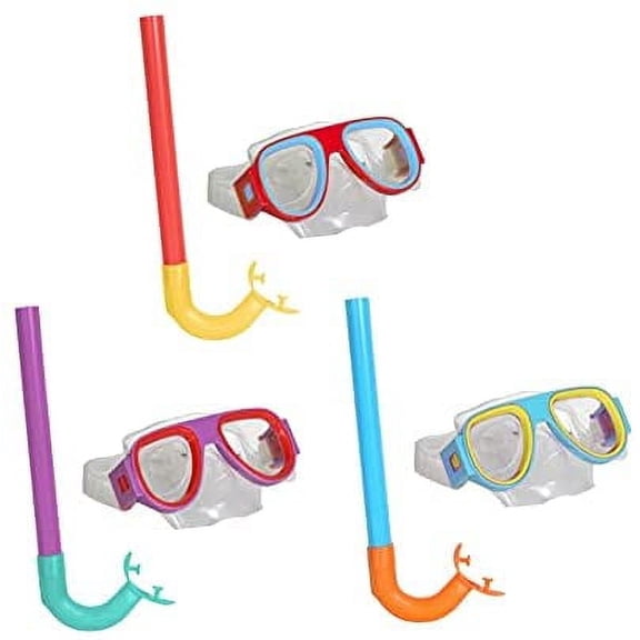 SAFETY Splash-N-Swim Snorkel and Goggle Sets Assorted ( Set of 3) Perfect for Beach and Pools Kids and Adults
