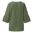 thumbnail image 4 of CHOK Chemises en Coton et Lin à Manches 3/4 pour Femmes, Blouses Décontractées à Col Rond, Coupe Ample, T-Shirts d'Été, 4 of 4