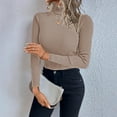 thumbnail image 5 of Women's Turtleneck Sweater 2025 Long Sleeve Shirts Fall Trendy Tops Slim Fitted Ribbed Knit Basic Casual Sweater Khaki S, 5 of 6