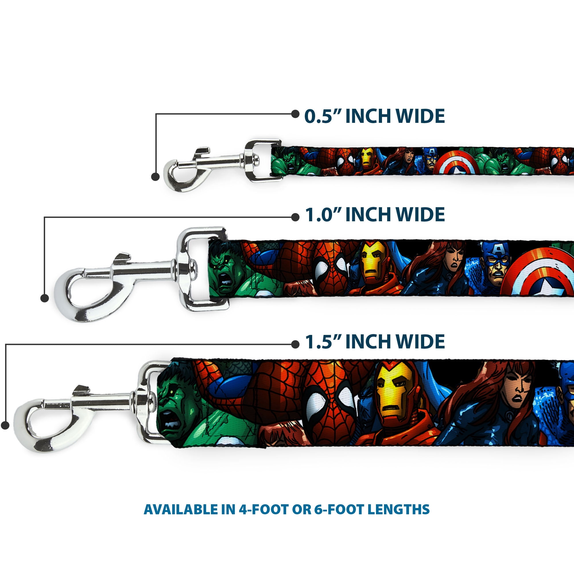 Marvel Comics Pet Leash, Dog Leash, Marvel Universe Superheroes Stacked, 6 Feet Long 1.0 Inch Wide