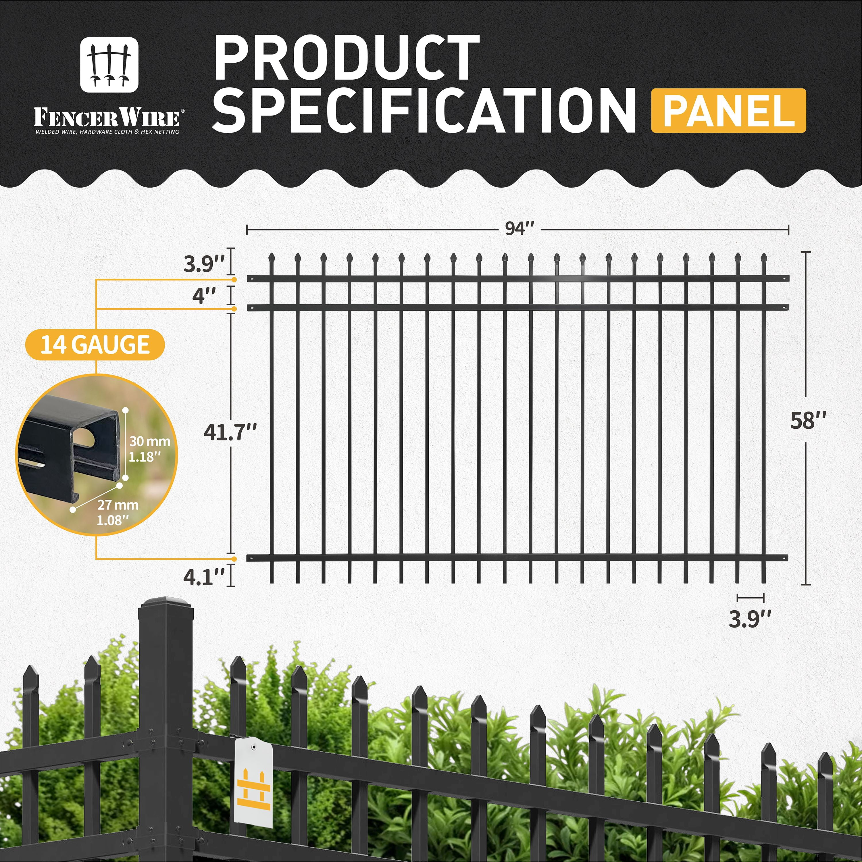 Fencer Wire Pack of 10 Heavy Duty Pinnacle Fence Barrier Panel, 5FT Height X 8FT Width Anti-Rust Metal Fencing Panel, 2” Diameter Steel Outdoor Decorative Garden Fence Panel for Yard, Pool, Patio